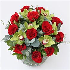 white or red Roses and Orchids  