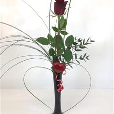 Single Red Rose in a black vase